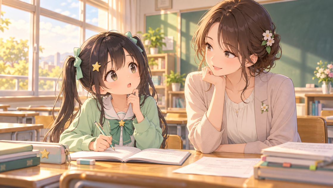 「全然いいよ」という言葉に疑問を持ち、もこあい先生に質問するもこコトネ
