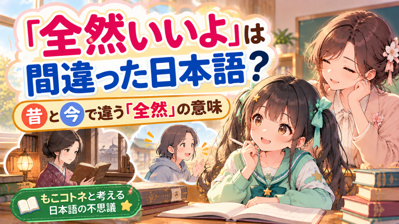 「全然いいよ」は間違った日本語？ 昔と今で異なる「全然」の意味を、もこコトネと先生が考えるアイキャッチ画像